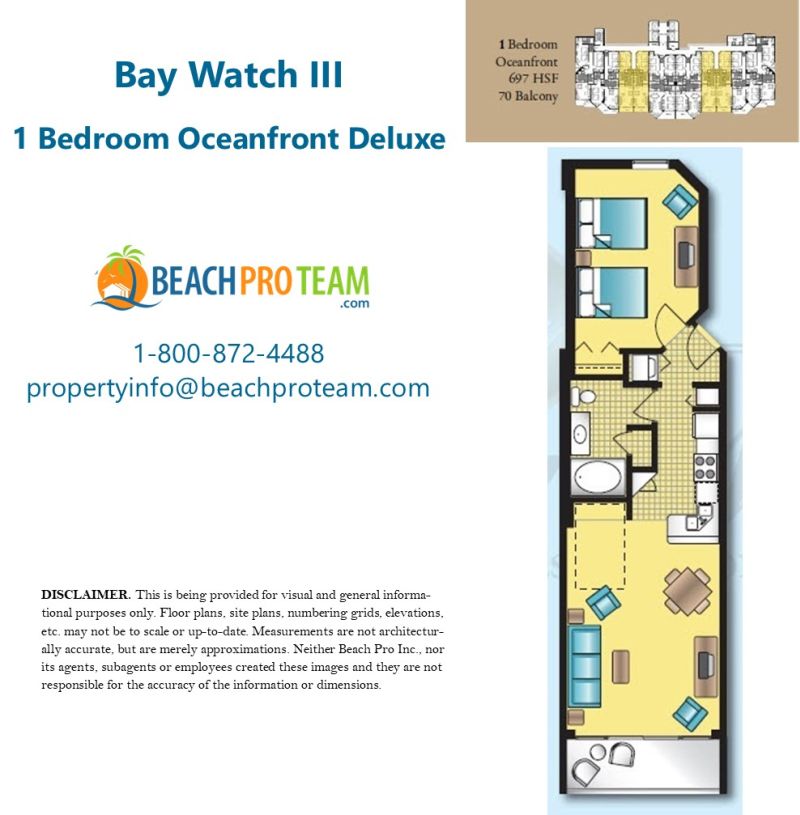 Bay Watch Resort III Floor Plan - 1 Bedroom Oceanfront Deluxe